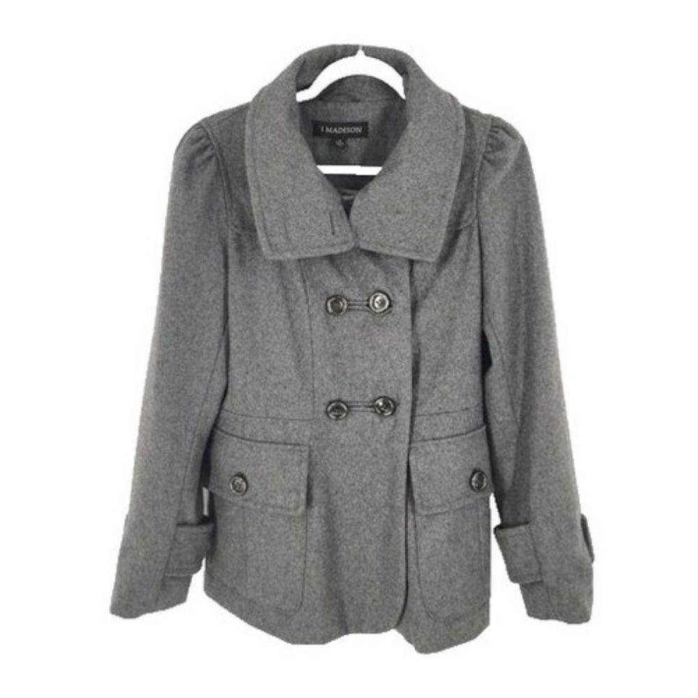 Elegant Gray Double-Breasted Pea Coat
